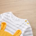 100% Cotton Baby Boy Long-sleeve Striped Spliced Bear Print 3D Ears Design Jumpsuit Orange image 3