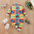 Baby Boy Colorblock Grid Allover Animal Print Long-sleeve Snap Jumpsuit Multi-color