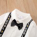 Baby Boy Long-sleeve Gentleman Bow Tie Decor Letter & Dinosaur Print Spliced Jumpsuit Yellow image 3