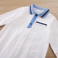 100% Cotton Baby Boy Contrast Collar Long-sleeve Button Front Jumpsuit White image 3