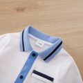 100% Cotton Baby Boy Contrast Collar Long-sleeve Button Front Jumpsuit White image 4