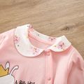 100% Cotton Baby Girl Rabbit & Letter Print Asymmetric Collar Long-sleeve Jumpsuit Pink