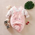 Baby Girl 100% Cotton Faux-two Bunny Allover Long-sleeve Pink Jumpsuit Light Pink