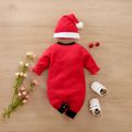 عيد الميلاد 2 قطعة طفل رضيع / فتاة البطريق الرسم colorblock طويلة الأكمام الصوف بذلة مع مجموعة قبعة أحمر image 2