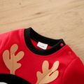 عيد الميلاد 2 قطعة طفل رضيع / فتاة البطريق الرسم colorblock طويلة الأكمام الصوف بذلة مع مجموعة قبعة أحمر image 3