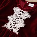 Baby Girl Lace Detail Solid Velvet Long-sleeve Dress Red image 4