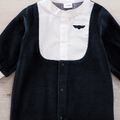 Baby Boy Colorblock Spliced Embroidered Button Front Long-sleeve Jumpsuit Navy image 4