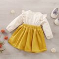 Baby Girl Ruffle Long-sleeve Spliced Corduroy Dress Yellow image 2