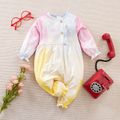 Baby Girl Tie Dye Frill Trim Button Front Long-sleeve Jumpsuit Multi-color image 1