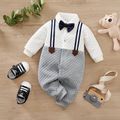 Baby Boy Thickened Colorblock Bow Tie Decor Gentleman Jumpsuit Grey&White image 1