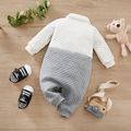 Baby Boy Thickened Colorblock Bow Tie Decor Gentleman Jumpsuit Grey&White image 2