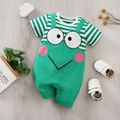 Baby Boy 100% Cotton Frog Print Green Striped Short-sleeve Faux-two Romper Green image 1