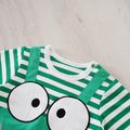 Baby Boy 100% Cotton Frog Print Green Striped Short-sleeve Faux-two Romper Green image 3