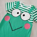 Baby Boy 100% Cotton Frog Print Green Striped Short-sleeve Faux-two Romper Green image 5
