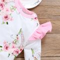 2pcs Baby Girl Pink Unicorn and Floral Print Ruffle Long-sleeve Jumpsuit Set Pink