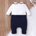 100% Cotton Baby Boy Cartoon Dinosaur Embroidered Peter Pan Collar Long-sleeve Faux-two Jumpsuit Royal Blue