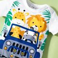 Baby Boy/Girl White Short-sleeve Cartoon Animals Print Jumpsuit Green