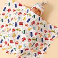 2-pack Traffic Pattern Newborn Swaddle Receiving Blanket Baby Sleeping Bag Swaddles Wrap Blanket & Beanie Hat Set Blue