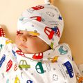 2-pack Traffic Pattern Newborn Swaddle Receiving Blanket Baby Sleeping Bag Swaddles Wrap Blanket & Beanie Hat Set Blue image 5