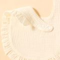 100% Cotton Pure Color Ruffle Trim Textured Baby Bib Snap Button Gauze Washable Drool Teething Saliva Towel Bib Beige image 2