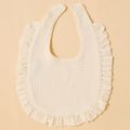 100% Cotton Pure Color Ruffle Trim Textured Baby Bib Snap Button Gauze Washable Drool Teething Saliva Towel Bib Beige image 3