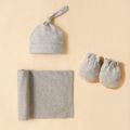 3-pack 100% Cotton Plain Newborn Swaddle Receiving Blanket Baby Sleeping Bag Swaddles Wrap Blanket & Beanie Hat & Gloves Grey image 1