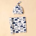 2-pack 100% Cotton Cloud Print Newborn Swaddle Receiving Blanket Baby Sleeping Bag Swaddles Wrap Blanket and Beanie Hat Dark blue/White/Red image 5