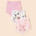 3-pack Baby Triangle Saliva Towel Allover Print Snap Button Adjustable Cotton Bibs for Baby Girl Color-A image 3