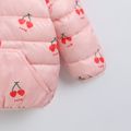 Baby Pink Cherry Print Long-sleeve Hooded Coat Jacket Pink