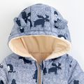 Cartoon Animals Print 3D Ears Hooded Long-sleeve Fleece Lined Baby Coat Dark Blue