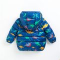 Toddler Boy Playful Dinosaur Print Hooded Coat Blue