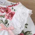 Floral Allover Bow and Lace Decor Long-sleeve Baby Jumpsuit White image 4