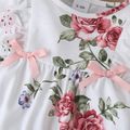 Floral Allover Bow and Lace Decor Long-sleeve Baby Jumpsuit White image 5