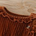 2pcs Solid Ruffle Decor Long-sleeve Baby Jumpsuit Brown image 2