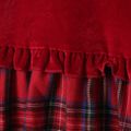 2pcs Plaid Print Splice Doll Collar Long-sleeve Baby Set Red