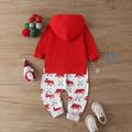 2-piece Toddler Girl/Boy Christmas Animal Print Hoodie and Elasticized Pants Set Red image 2