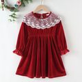 Toddler Girl Lace Design Long-sleeve Velvet Dress Red
