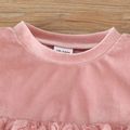2-piece Toddler Girl Ruffled Lace Design Velvet Sweatshirt and Flared Pants Set Light Pink