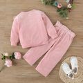 2-piece Toddler Girl Ruffled Velvet Sweatshirt and Bowknot Design Paperbag Pants Set Light Pink