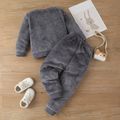 2-piece Toddler Girl/Boy Fox Pattern Ear Design Fuzzy Sweatshirt and Pants Set Dark Grey image 2