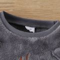 2-piece Toddler Girl/Boy Fox Pattern Ear Design Fuzzy Sweatshirt and Pants Set Dark Grey