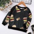 Toddler Boy Letter Hamburger Print Pullover Sweatshirt Black