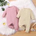 Baby Boy/Girl Solid Cable Knit Long-sleeve Jumpsuit Beige