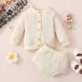 2pcs Baby Boy/Girl Solid Button Down Long-sleeve Top and Shorts Set Beige