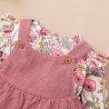 2pcs Baby Girl Pink Floral Print Long-sleeve Top and Corduroy Overall Shorts Set Pink