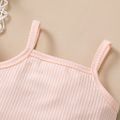 2pcs Baby Girl Solid Ribbed Sleeveless Spaghetti Strap Ruffle Top and Shorts Set Light Pink