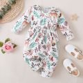 Baby Boy/Girl All Over Animal and Plant Print Long-sleeve Snap Jumpsuit White