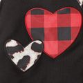 Valentine's Day 2pcs Baby Girl Love Heart Design Leopard Raglan-sleeve Top and Plaid Splicing Bell Bottom Pants Set Black