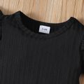 3pcs Baby Girl Black Ribbed Short-sleeve Romper and Tweed Skirt with Headband Set Black image 4