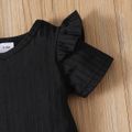 3pcs Baby Girl Black Ribbed Short-sleeve Romper and Tweed Skirt with Headband Set Black image 5